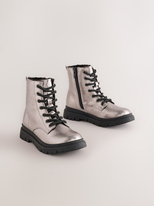 Pewter Wide Fit (G) Warm Lined Lace-Up Boots