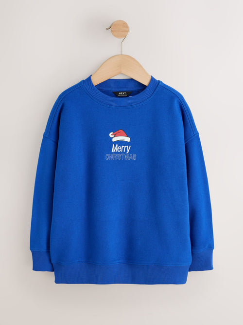 Cobalt Blue Back Print Christmas Crew Neck Sweater (3-16yrs)