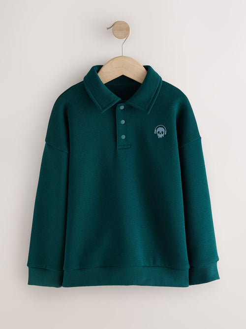 Green Oversized Collar Popper Neck Sweatshirt (3-16yrs)