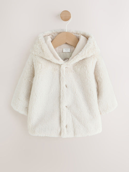 Ecru Faux Fur Hooded Baby Jacket (0mths-2yrs)