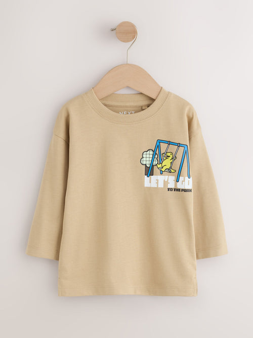 Brown Dinosaur Long Sleeve Graphic T-Shirt (3mths-7yrs)