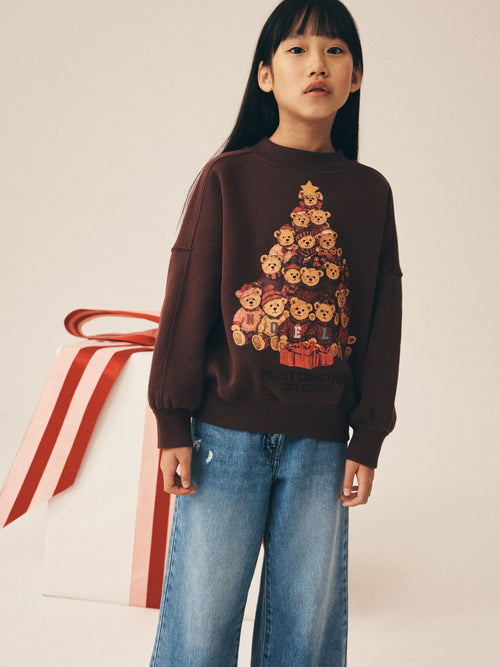 Chocolate Brown Teddy Bear Christmas Sweatshirt (3-16yrs)
