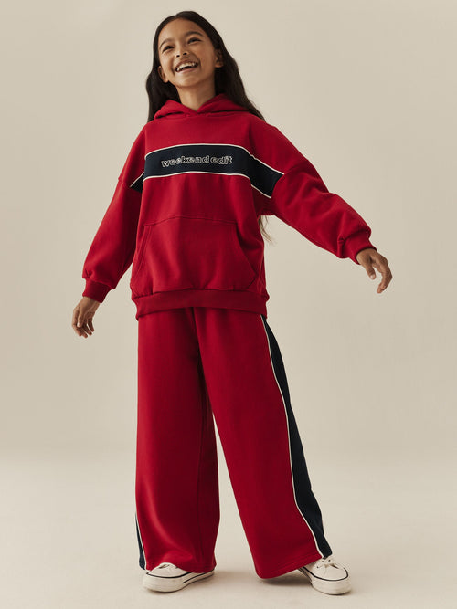 Red Hoodie And Wide Leg Joggers Set (3-16yrs)