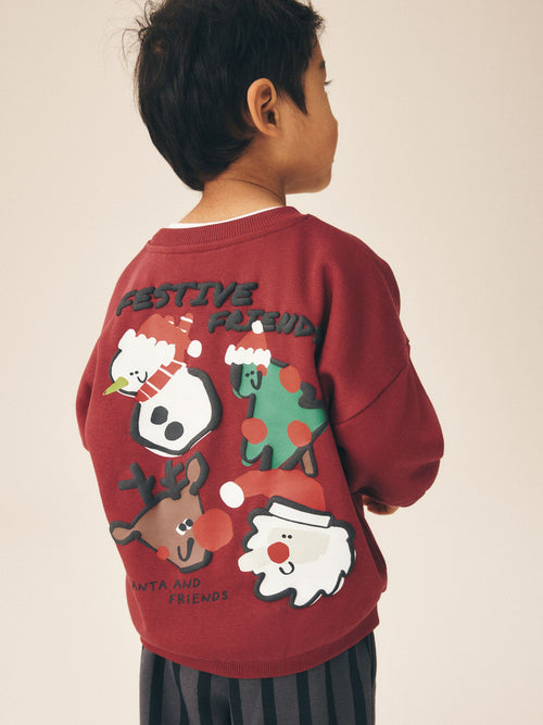 Burgundy Red Christmas Crew Neck Joggers Set (3mths-7yrs)