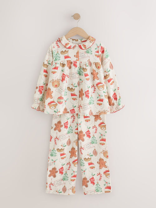 Red/Ecru Woven Button Through Christmas Pyjamas (9mths-10yrs)