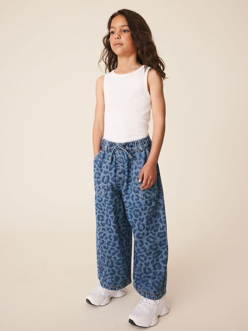 Leopard Print Denim Pull On Wide Leg Trousers (3-16yrs)
