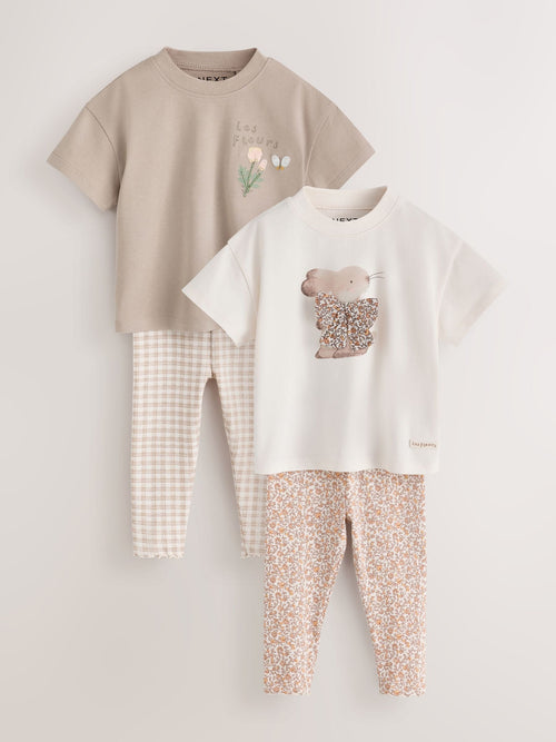 Neutral Bunny Short Sleeve T-Shirt and Leggings Set 4 Piece (3mths-7yrs)