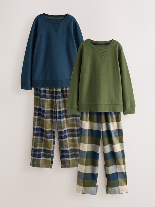 Blue/Green Long Sleeve Woven Check Pyjamas 2 Pack (3-16yrs)