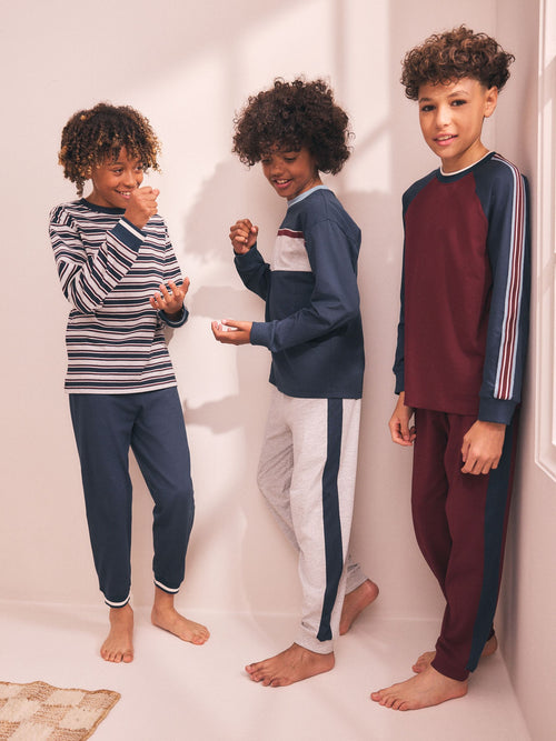 Navy/Burgundy Stripe Long Sleeve Jogger Pyjamas Set 3 Pack (3-16yrs)