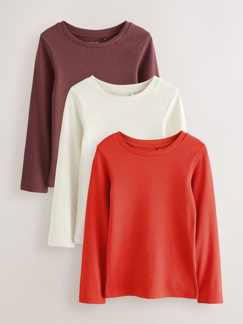 Multi Long Sleeve Ribbed Tops 3 Pack (3-16yrs)