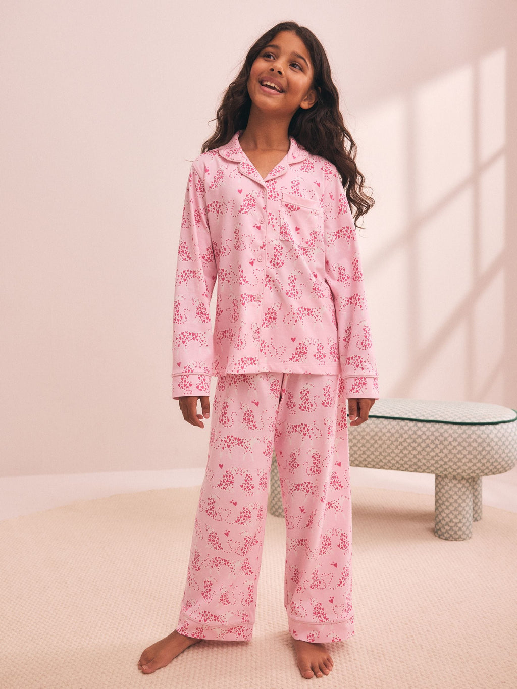 Pink Leopard Print Jersey Button-Through Pyjamas (3-16yrs)