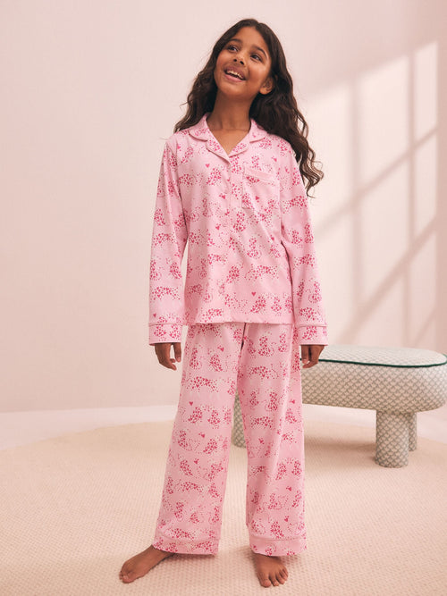Pink Leopard Print Jersey Button-Through Pyjamas (3-16yrs)