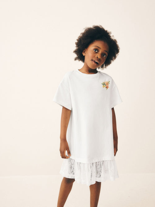 White Lace 2-In-1 T-Shirt Dress (3-16yrs)