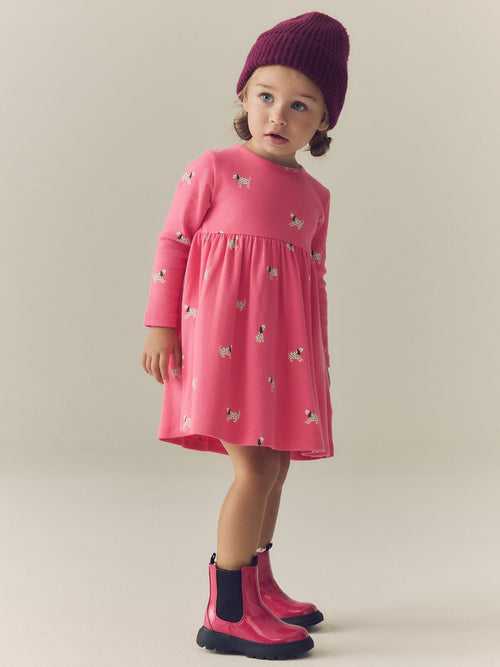 Pink Dog Long Sleeve Ribbed Dress (3mths-7yrs)