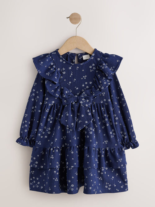 Navy Long Sleeve Tiered Dress (3mths-7yrs)