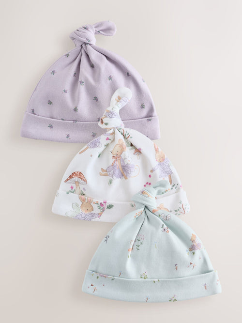 Lilac Fairy Mouse Tie Top Baby Hat 3 Pack (0-12mths)