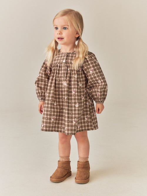 Green Check Long Sleeve 3D Character Dress (3mths-8yrs)
