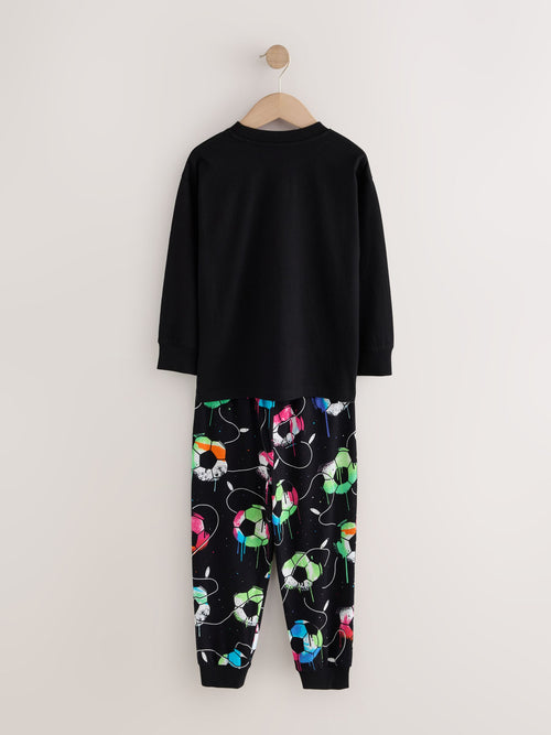 Black Multi Football Christmas Pyjamas Set (3-16yrs)