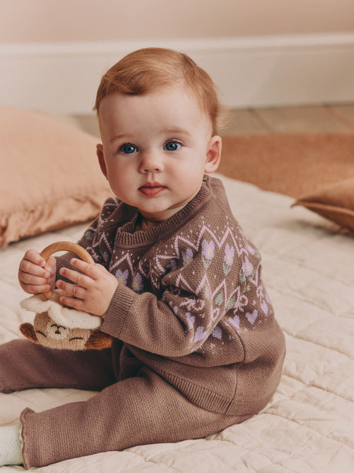 Chocolate Brown Fairisle Knitted Jumper and Legging Baby Set 2 Piece (0mths-2yrs)