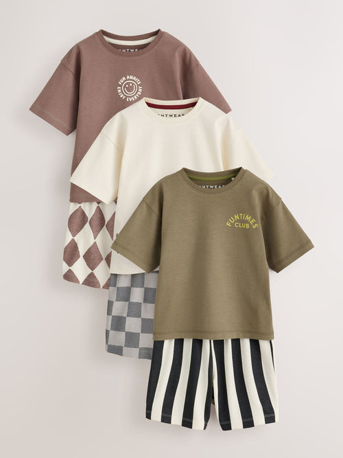 Khaki/Grey/Maroon Shorts Pyjamas 3 Pack (9mths-12yrs)