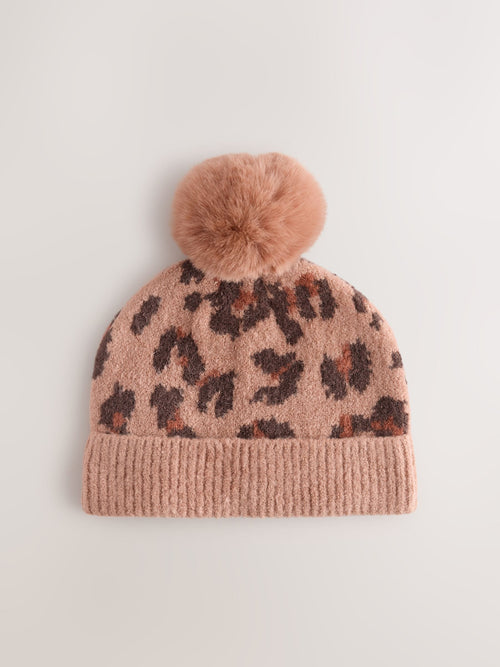 Animal Print Pom Beanie Hat (3mths-16yrs)