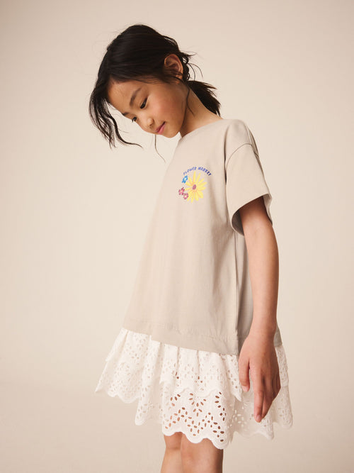 Neutral Brown Broderie Hem T-Shirt Dress (3-16yrs)