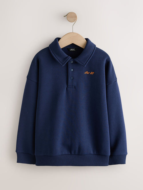 Navy Oversized Collar Popper Neck Sweatshirt (3-16yrs)
