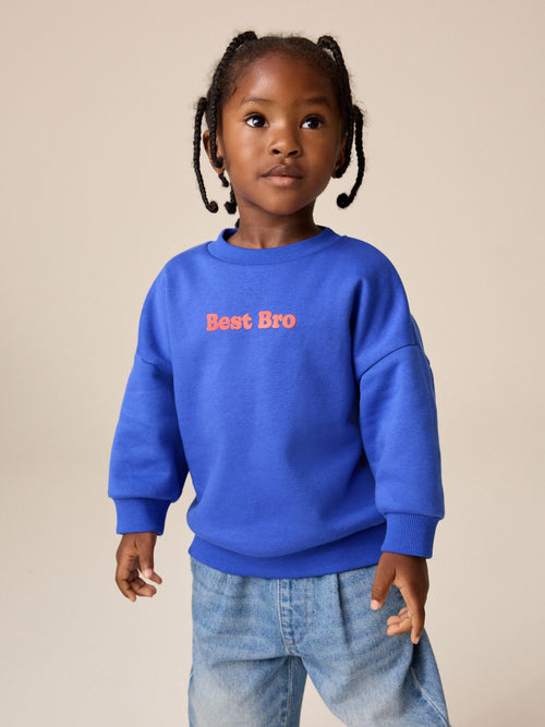 Colbalt Blue Best Brother Printed Crew Neck Sweat Top (3mths-7yrs)