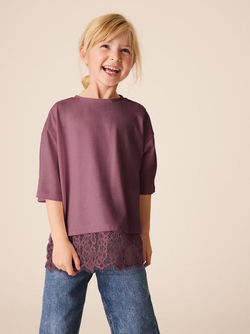 Berry Lace Hem T-Shirt (3-16yrs)