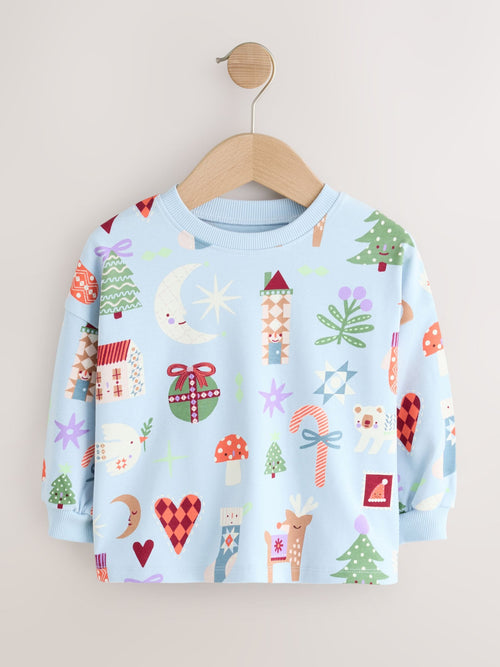 Pale Blue Long Sleeve Christmas Top (3mths-7yrs)