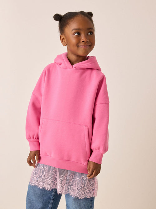 Pink Lace Hem Hoodie (3-16yrs)
