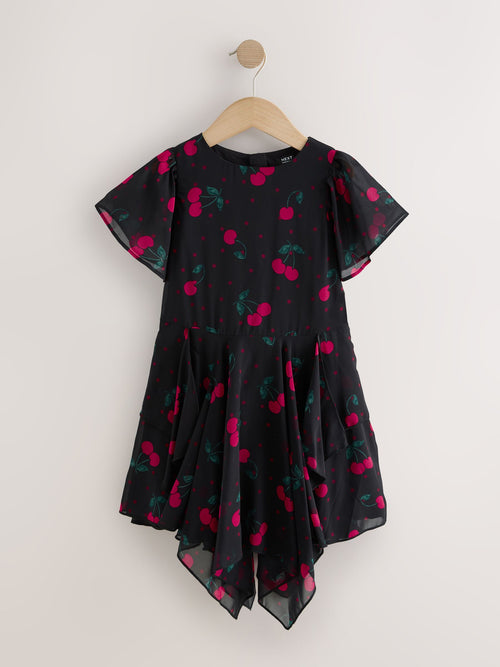 Black Embellished Hanky Hem Dress (3-16yrs)