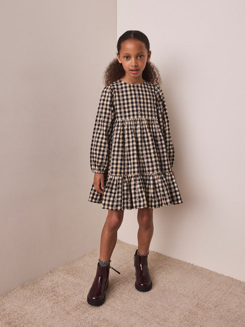 Black/White Check Tiered Dress (3-16yrs)