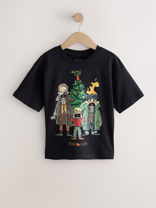 Black Home Alone Short Sleeve Christmas T-Shirt (3-16yrs)