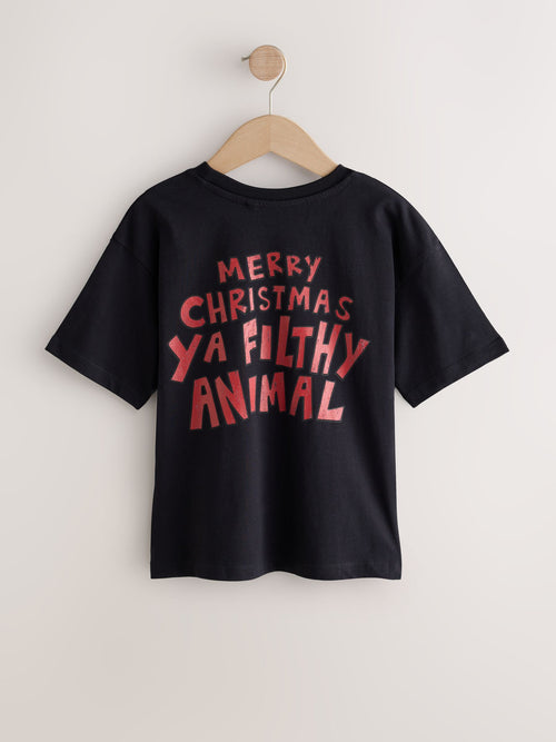 Black Home Alone Short Sleeve Christmas T-Shirt (3-16yrs)