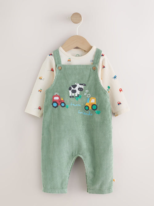 Green Farm Cord Dungarees and Bodysuit Baby Set (0mths-3yrs)