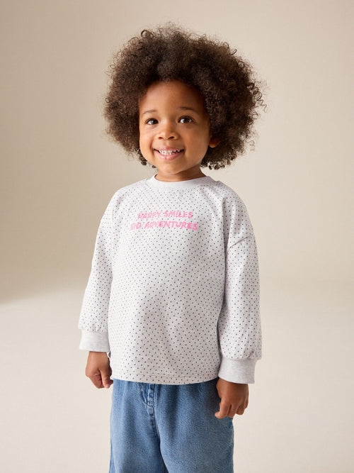 Grey Spot Long Sleeve Slogan Top (3mths-7yrs)