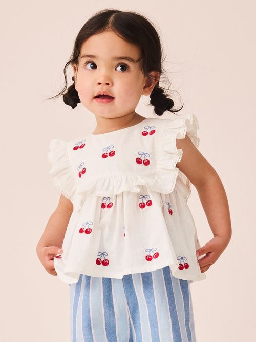 Blue Stripe & Red Cherries Trouser and Sleeveless Blouse Set (3mths-8yrs)