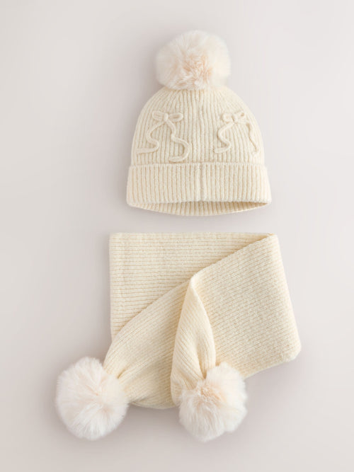 Cream Pom Scarf and Beanie Set (3-16yrs)