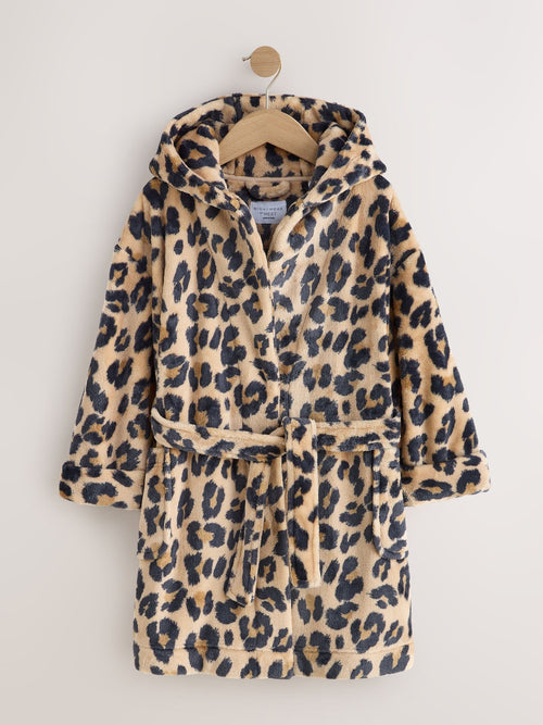 Leopard Print Fleece Dressing Gown (3-16yrs)