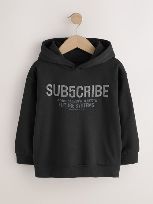 Black Subscribe Regular Fit Older Graphic Print Hoodie (3-16yrs)
