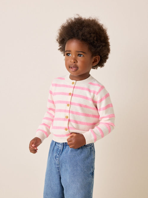 Ecru Pink stripe Knit Cardigan (3mths-7yrs)