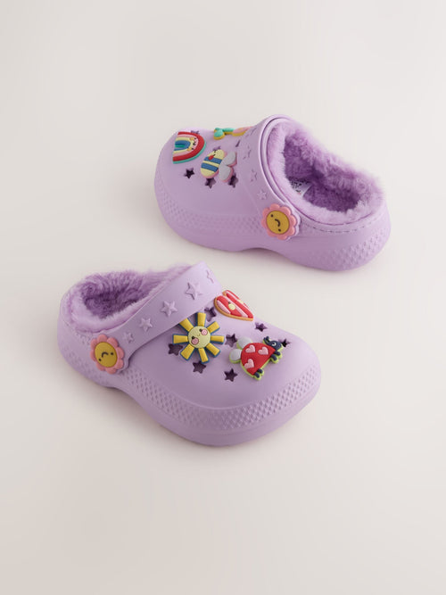 Purple Faux Fur Lined Clog Slippers