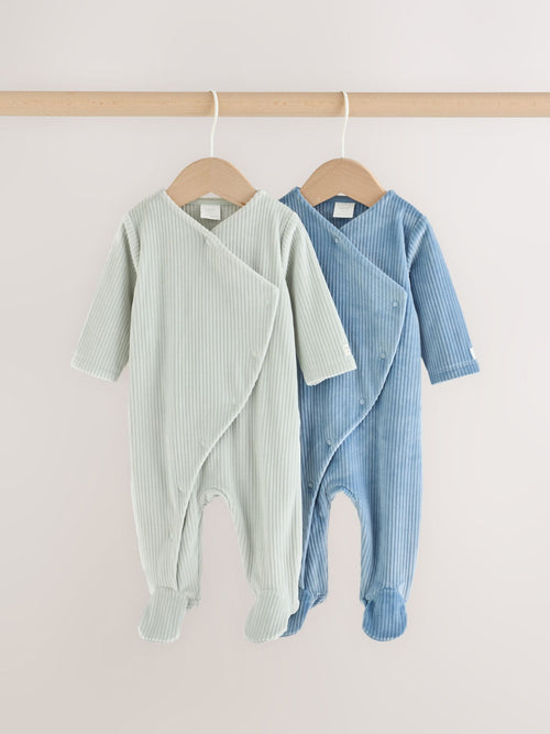 Blue Velour Baby Sleepsuits 2 Pack
