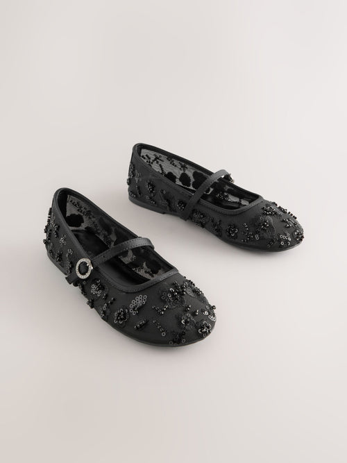 Black Mesh Standard Fit (F) Occassion Mary Jane Shoes