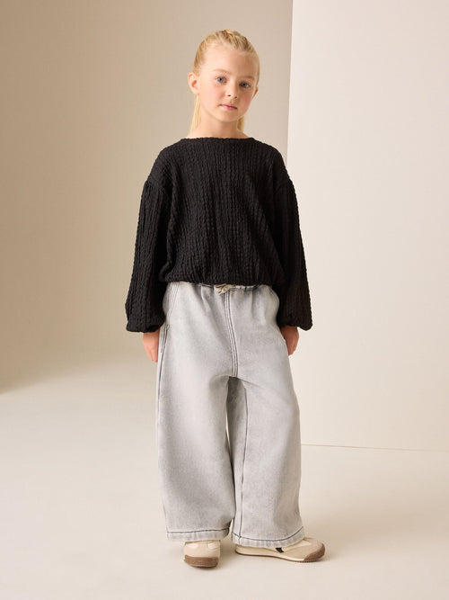 Black Long Sleeve Textured Top (3-16yrs)