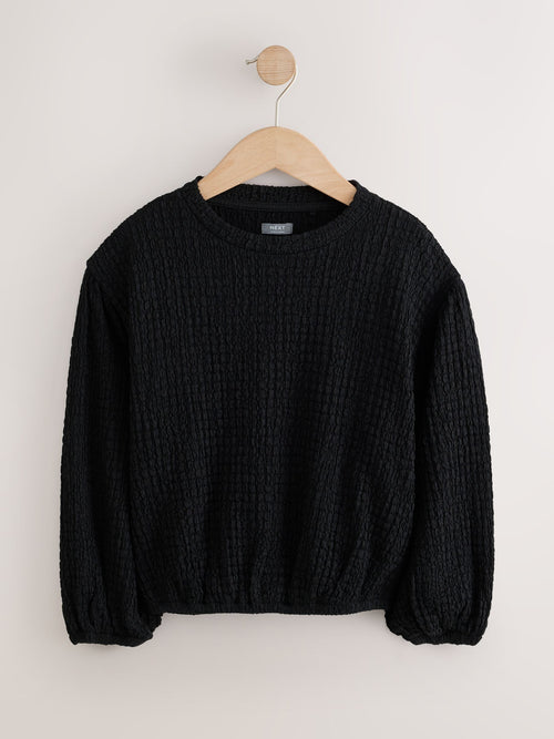 Black Long Sleeve Textured Top (3-16yrs)