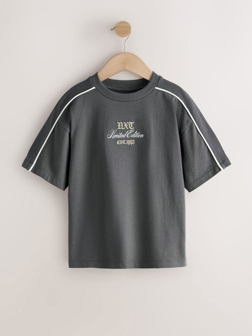 Grey Piping Relaxed Fit Short Sleeve Graphic T-Shirt (3-16yrs)