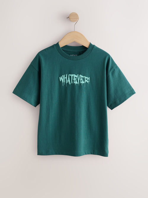 Teal Green Slogan Relaxed Fit Short Sleeve Graphic T-Shirt (3-16yrs)