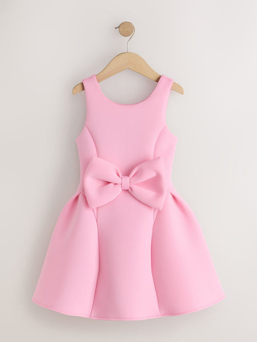 Pink Scuba Bow Occasion Dress (3-16yrs)